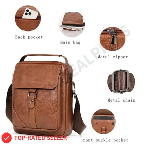 Leather Messenger Bag Crossbody Satchel Travel Business Minimal Chic - Picture 7 of 8